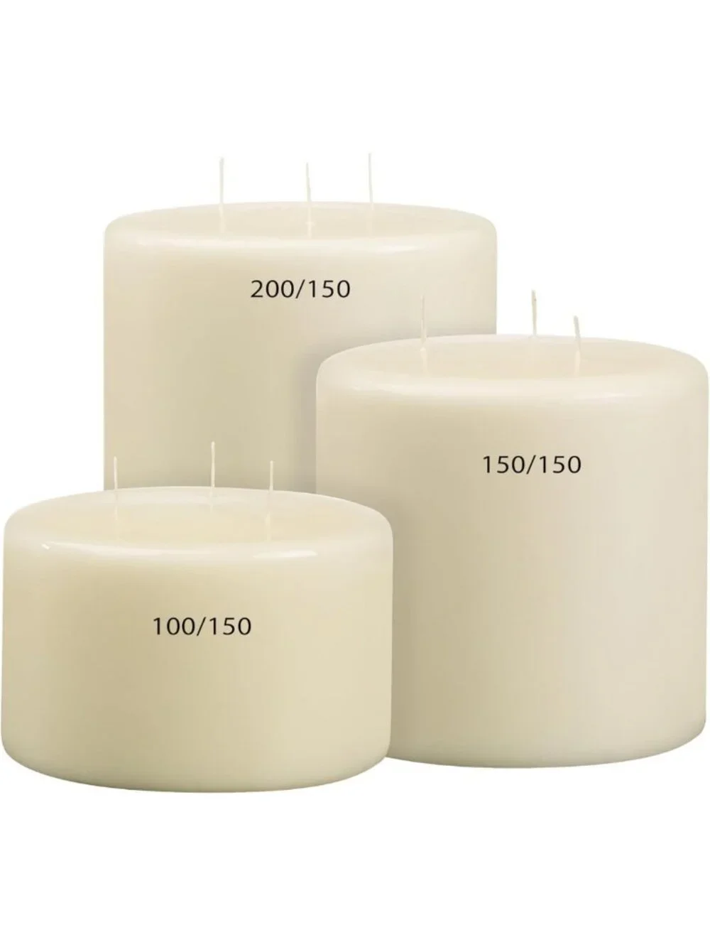 Large Unscented Ivory Pillar Candle - 3 Wick, 75 Hour Burn Time - Perfect for
